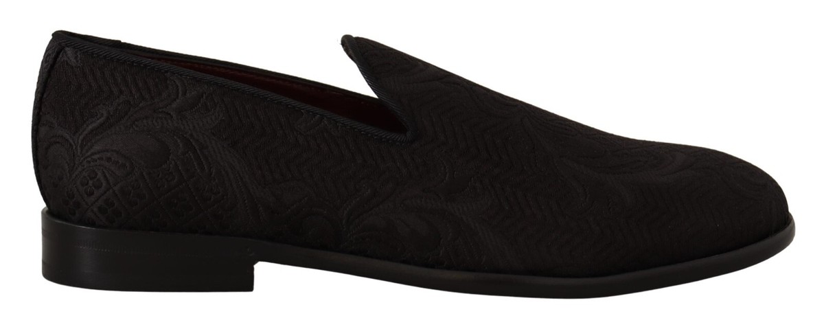 Dolce & Gabbana Black Leather Loafers Slippers Casual Shoes Dolce & Gabbana Black Leather Logo Slip On Loafers Men main image 3