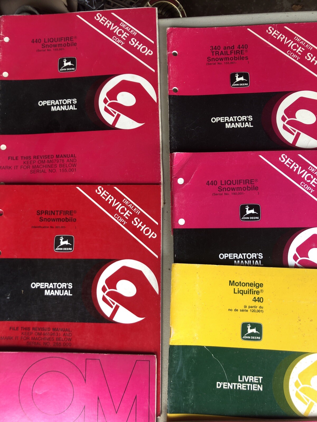 LARGE LOT JOHN DEERE SNOWMOBILE OWNERS MANUAL SPRINTFIRE LIQUIFIRE