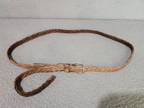 Linea Pelle Braided Leather Belt Large Skinny Brown Fashion Belt With Flaw - Picture 2 of 7