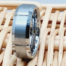 Tungsten Ring Satin Brushed Ring High Polished Beveled Edges Men's Wedding Band