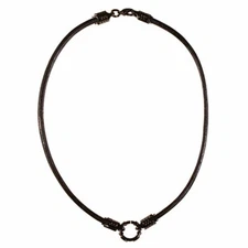 BICO Pacific Jewelry Black Leather Cord Choker Necklace Black Pewter End