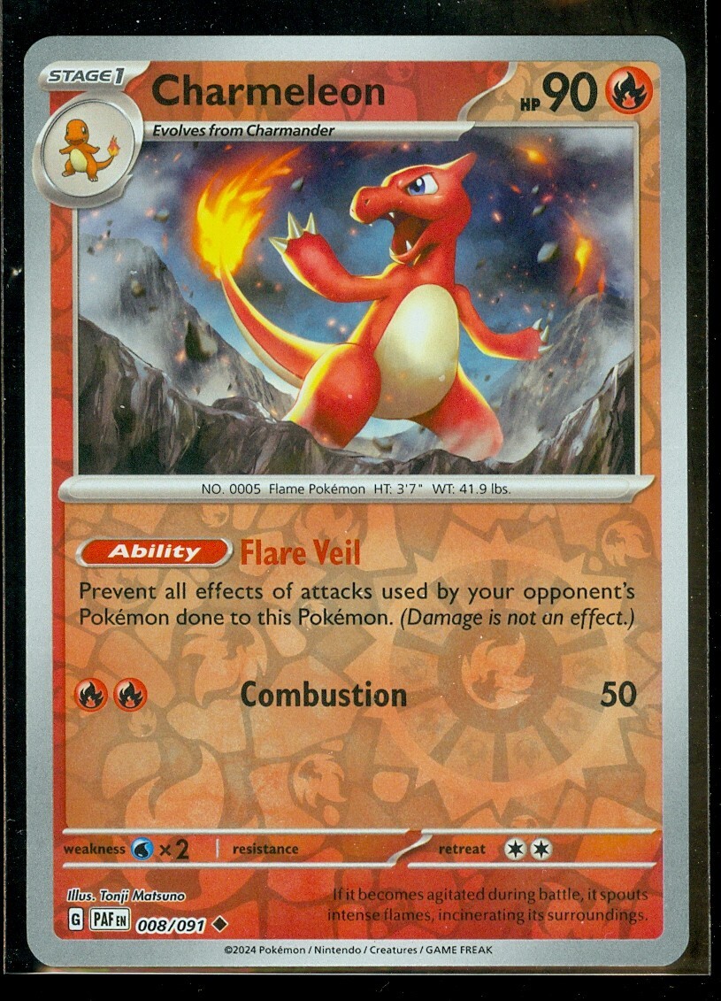Pokemon CHARMELEON 008/091 - Paldean Fates - Rev Holo Pokemon CHARMELEON 008/091 - Paldean Fates - Rev Holo
