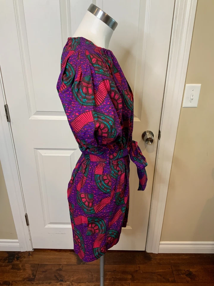 Mameluco Ulla Johnbson Hollis púrpura, rosa y verde azulado geométrico manga abullonada talla 2 Foto 3 de 4