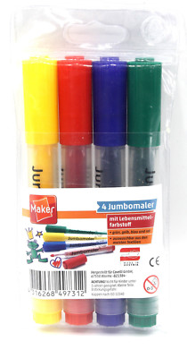 Maker: 4 Jumbomaler Gelb Blau Rot Grün mit Lebensmittelfarbstoff auswaschbar 