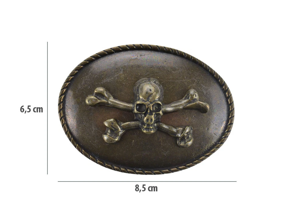 Fibbia per cinture con teschio in rilievo metallo bronzo o argento forma ovale - Immagine 4 di 4