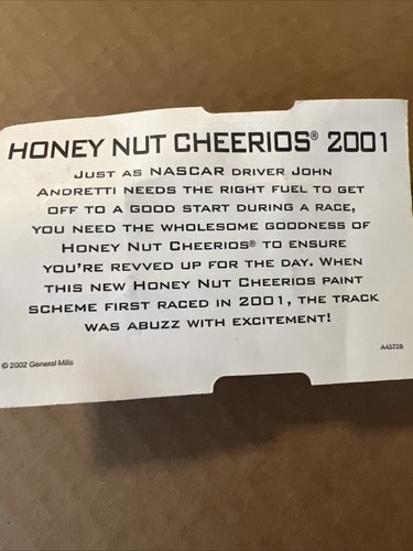 Honey Nut Cheerios 2001 Nascar #43 John Andretti 1:64 Diecast Factory Sealed - Picture 5 of 5