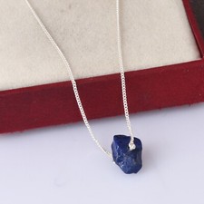 925 Sterling Silver Natural Rough Lapis Lazuli Pendent Necklace Healing Jewelry