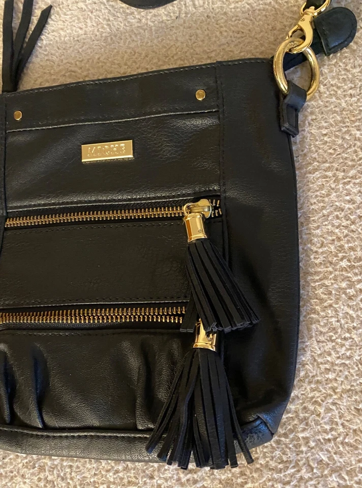 Bolso Bandolera Miche Cartera MORGAN Negro Vegano Imitación Cuero Borlas Boho Foto 3 de 4