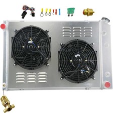4 Row Aluminum Radiator with Shroud Fan Relay kit for 1973-1991 Chevy GMC C K...