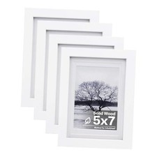 Picture Frames Set of 4, Made of Solid Wood Covered by Plexiglass 5x7 White