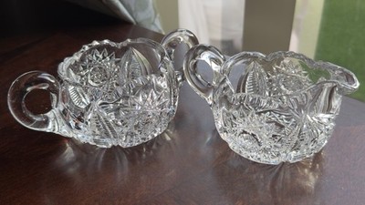 Antique McKee EAPG Pres-Cut Glass Creamer & Sugar Bowl Set c.1905 1915