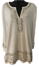Joan Vass New York Shirt Satin White with Gold Sequin Size XL NWT