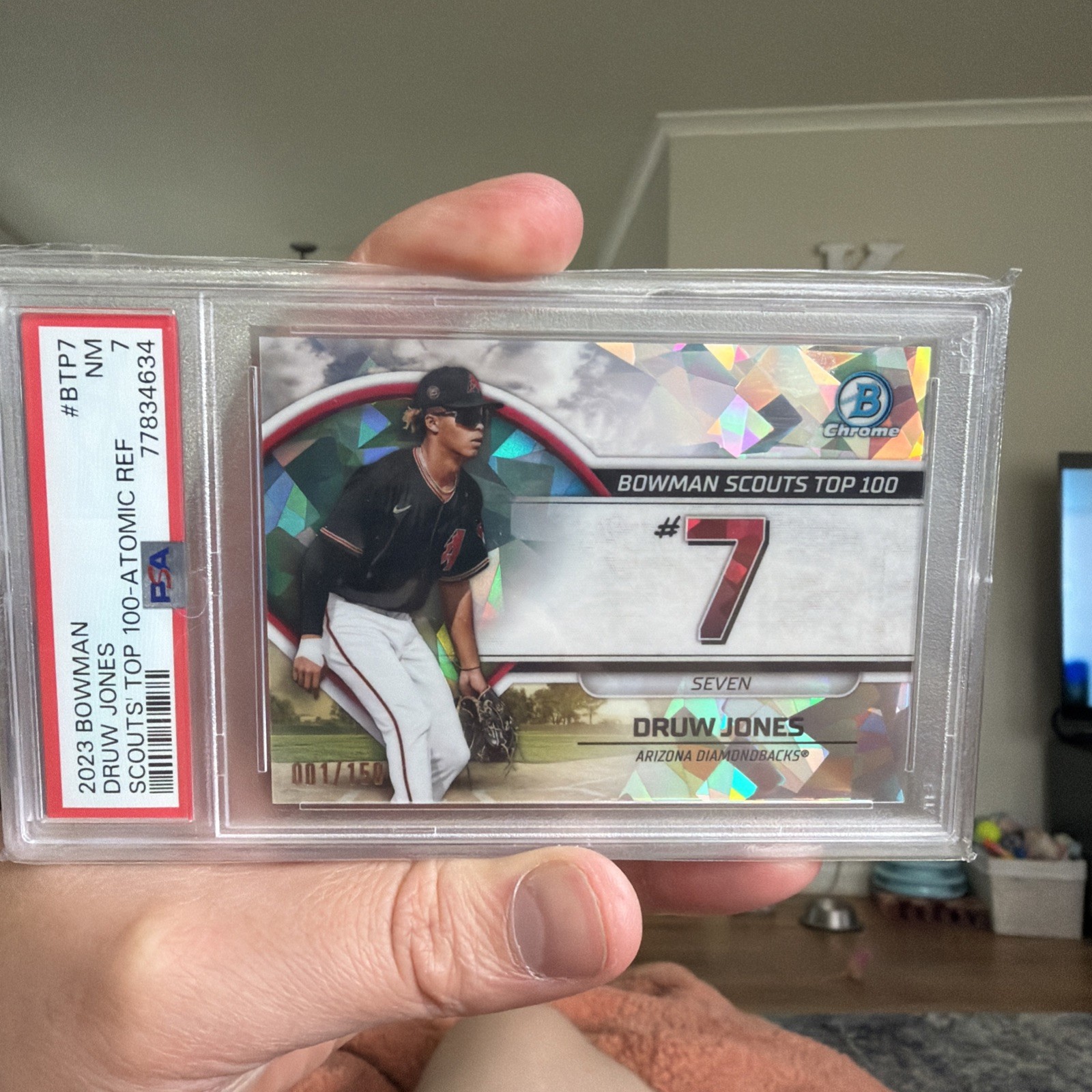 2023 Bowman Scouts' Top 100 BTP7 Druw Jones Atomic Refractor PSA 7 001/150
