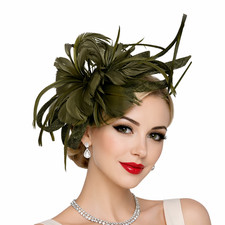 Chic Flower & Feather Headband Fascinator – Sinamay Curl Detail,