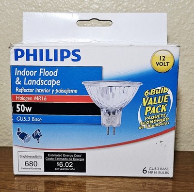 Pack of 5 NEW Philips Indoor/Outdoor Flood 50W MR16 GU5.3 Base 12V Light Bulbs