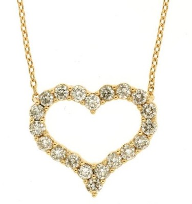 .50CT DIAMOND 14KT YELLOW GOLD 3D CLASSIC OPEN HEART SHARED PRONG LOVE NECKLACE