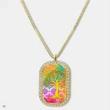 New Colorful Tree of Life Pendant Necklace Chain Picture Dog Tag Chain Gift Desi