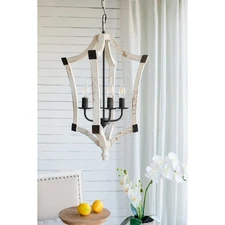 KA 4 - Light Wood Chandelier,with Adjustable Chain,with iron corner brackets