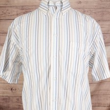 Roundtree Yorke Gold Label Shirt Mens XL White Blue Stripe Short Sleeve Button