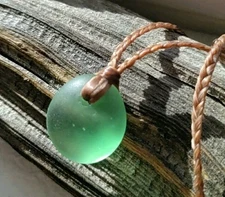 Sea Glass Necklace Bright Peridot Green Casual Braid Button Toggle Clasp