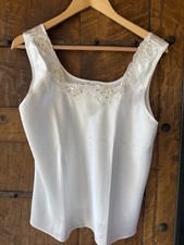 Cinema Etoile White Satin Tank Top with Floral Lace Trim sz Medium