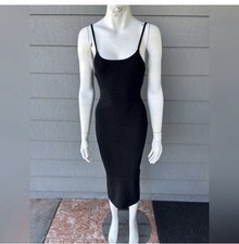 Black Knit Bodycon Slip Dress Adjustable Straps Sleeveless Midi Size S