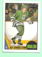 (1) ULF SAMUELSSON 1987-88 O-PEE-CHEE # 23 WHALERS  ROOKIE VG  CARD (N2998). rookie card picture