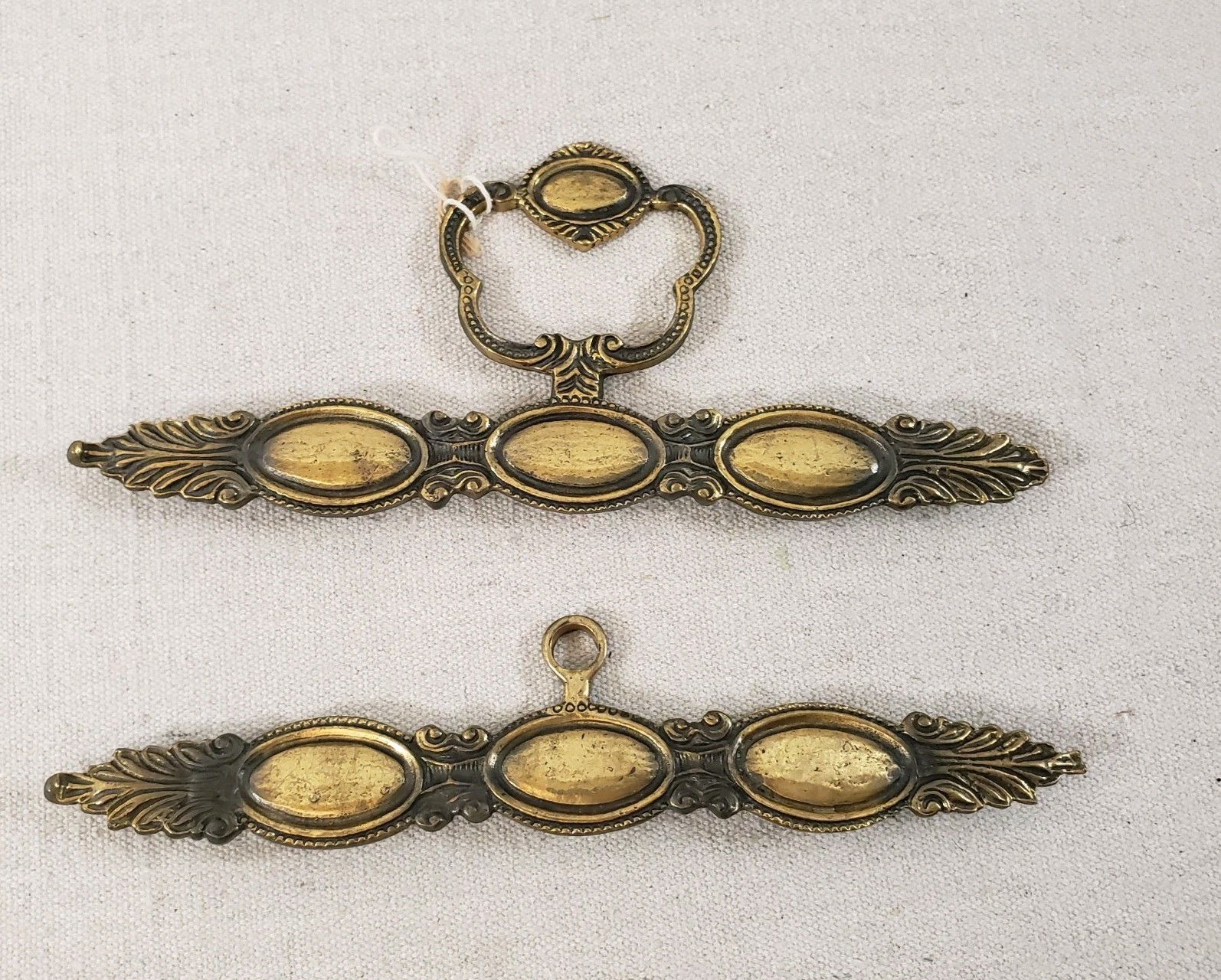 Brass Metal Ornate Bell Pull Hardware Needlepoint Tapestry Hanger Lot Of 2_AN