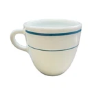 Vintage Pyrex Milk Glass Coffee Mug Teal Blue Stripe Made USA Cup 10oz D-Handle