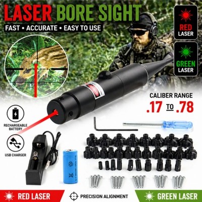 Professional Laser Bore Sight Kit Red Green for .17 to 12GA Rifle Zeroing Tool