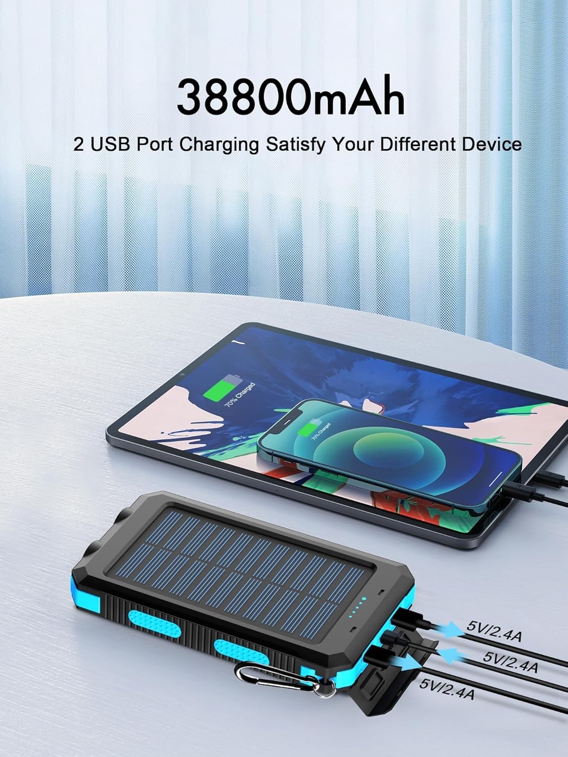 BLAVOR Solar Power Bank Qi Portable Charger 10000mah External Battery