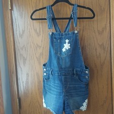 Jordache Blue Denim Kids Overalls with White Floral Design Xl Lace...