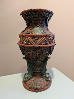 Graco-Roman Style Resin Vase, Hand Painted 8''