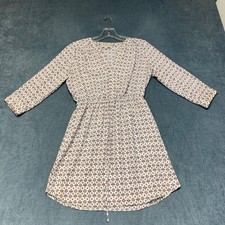 Loft Outlet Fit & Flare Dress Womens PXS Beige Pink Floral 3/4 Sleeve V-Neck