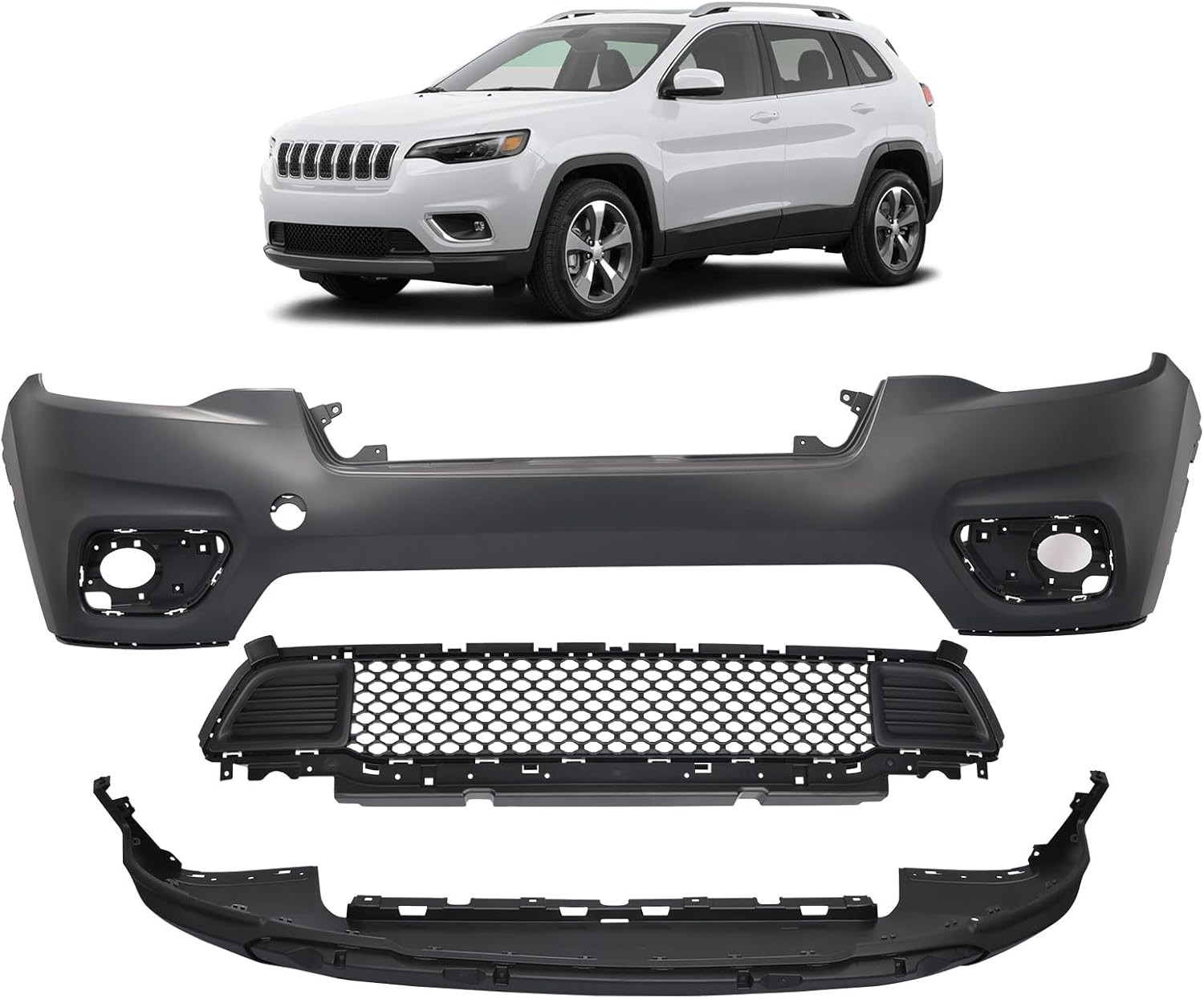 Front Bumper Kit for Jeep Cherokee 2019-2023 - with Front Grille and Lower Bumpe