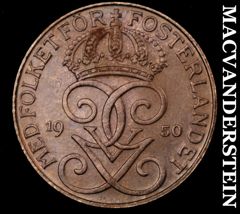 Sweden: 1950 Five Ore - Choice Gem Brilliant Uncirculated  No Reserve  #M454