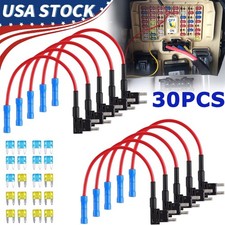 30PCS Fuse TAP Adapter Kit 12V 15 Amp 20Amp Car Add-a-circuit Mini ATM APM Blade