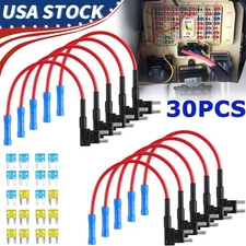 30PCS Fuse TAP Adapter Kit 12V 15 Amp 20Amp Car Add-a-circuit Mini ATM APM Blade