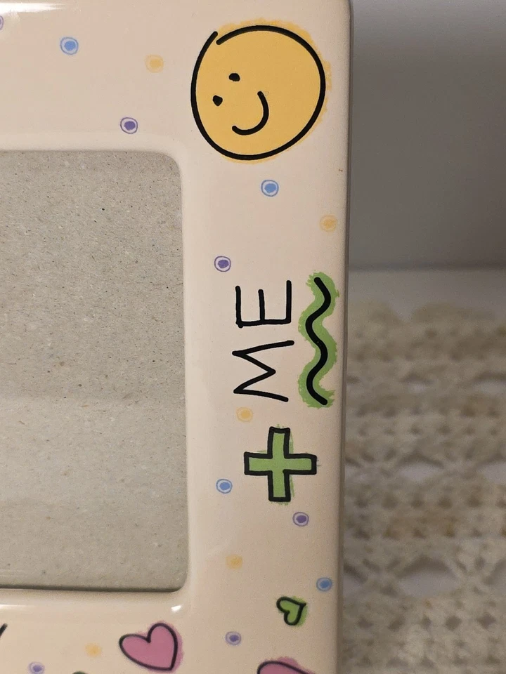 Marco de fotos de cerámica vintage Daddy And Me 4x6 Malden Smiley Face Hearts Foto 3 de 4