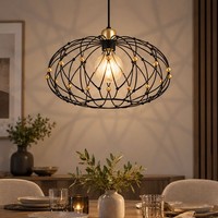 HäNgelampe Esstischleuchte Pendellampe Geflecht Schwarz Filament Led H 150 Cm