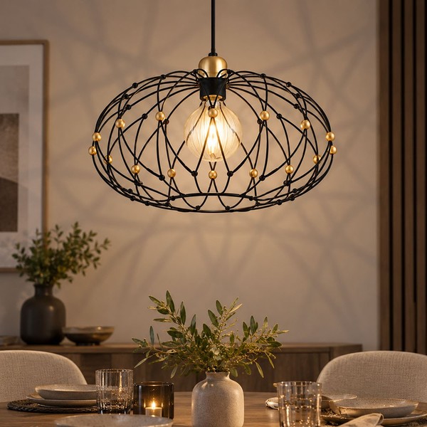 HäNgelampe Esstischleuchte Pendellampe Geflecht Schwarz Filament Led H 150 Cm-image