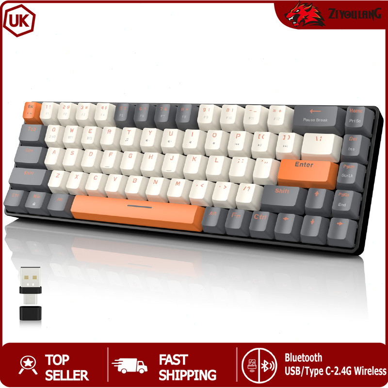K68 60% Wireless Mechanical Gaming Keyboard Bluetooth Type-C Recevier Hot Swapp