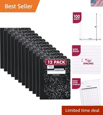12 Pack Wide Ruled Composition Notebooks, 7.5'' x 9.75'' - Black Marble Design