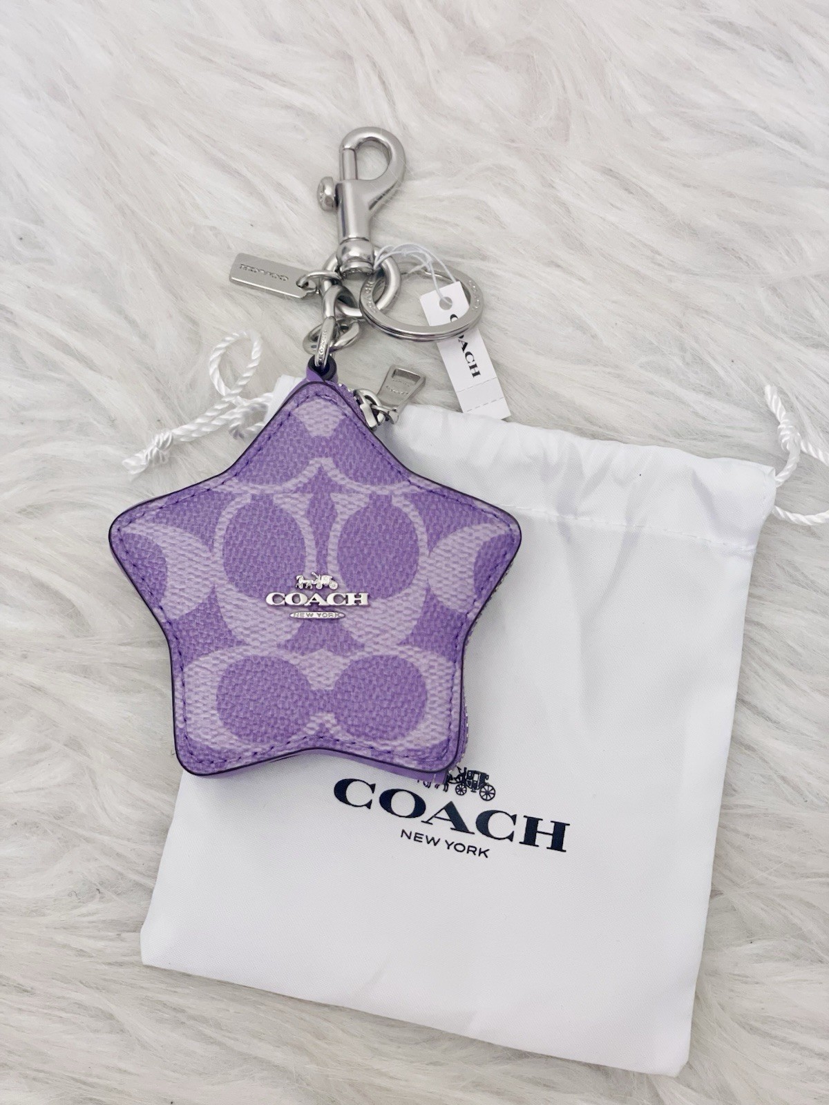 NWT Coach Star Signature Silver Iris Bag Charm CBL12