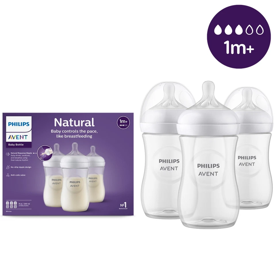 Biberón natural Philips Avent con pezón de respuesta natural, transparente, 1 m+, 9 oz Foto 2 de 4