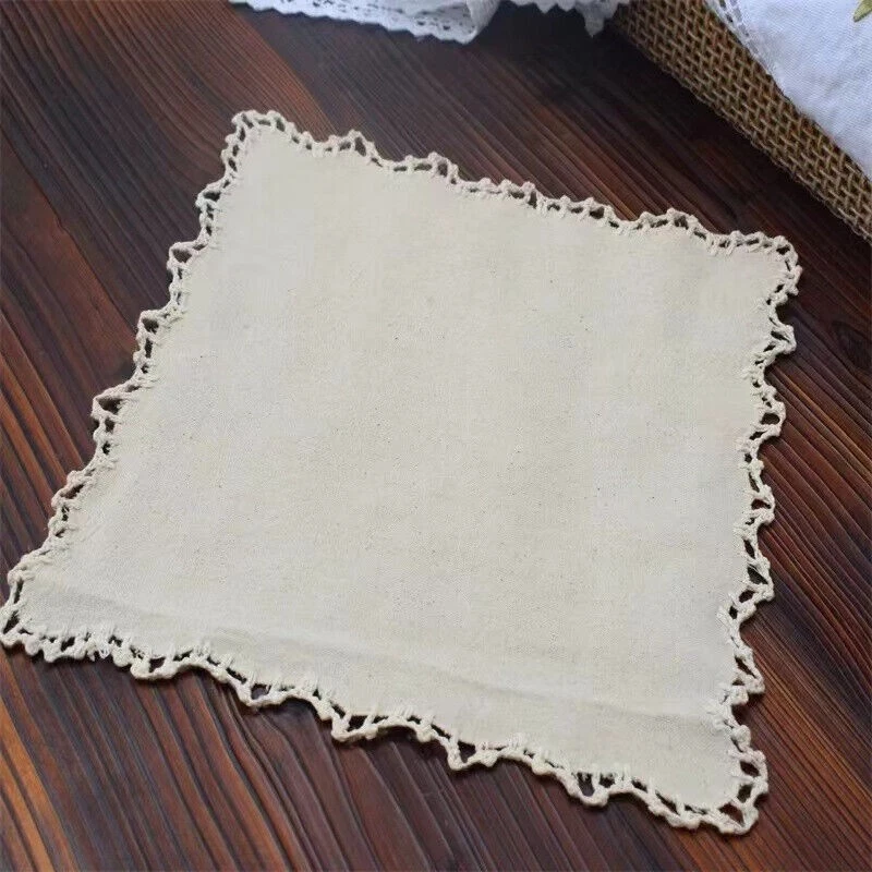 Set of 4 Vintage Cotton Linen Lace Placemats Kitchen Heat Resistant Pads 12" - Image 3 of 4