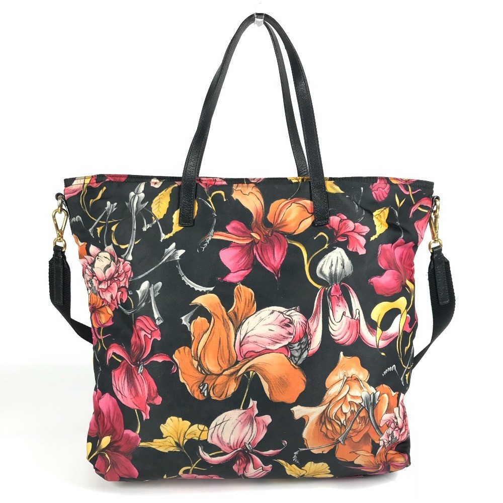 PRADA Flower pattern triangle logo Handbag Should… - image 2