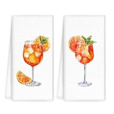 Decor Kitchen Towels Set of 2 Glasses Hand Towels, Italian Aperol Spritz