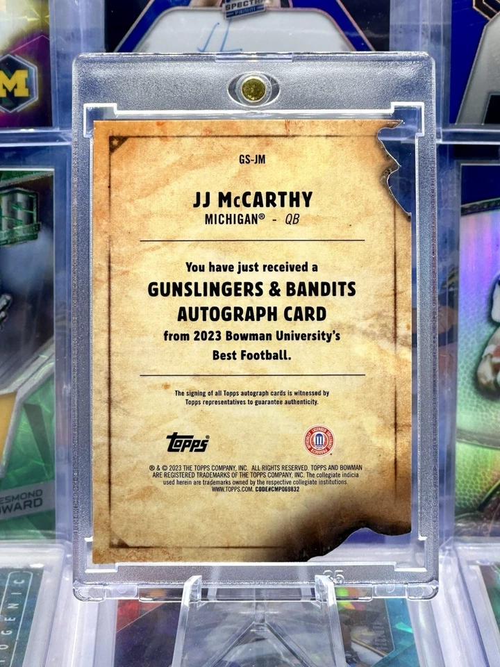 2023 Bowman Chrome AUTO Autograph Gold /50 WANTED Die Cut JJ McCarthy Michigan - Image 2 of 2