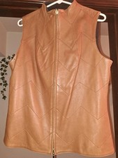 TORY BURCH WOMENS CALFSKIN LEATHER ZIPPER VEST SIZE L